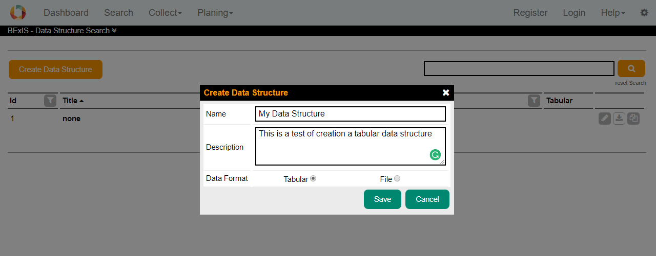 Create Datastructure